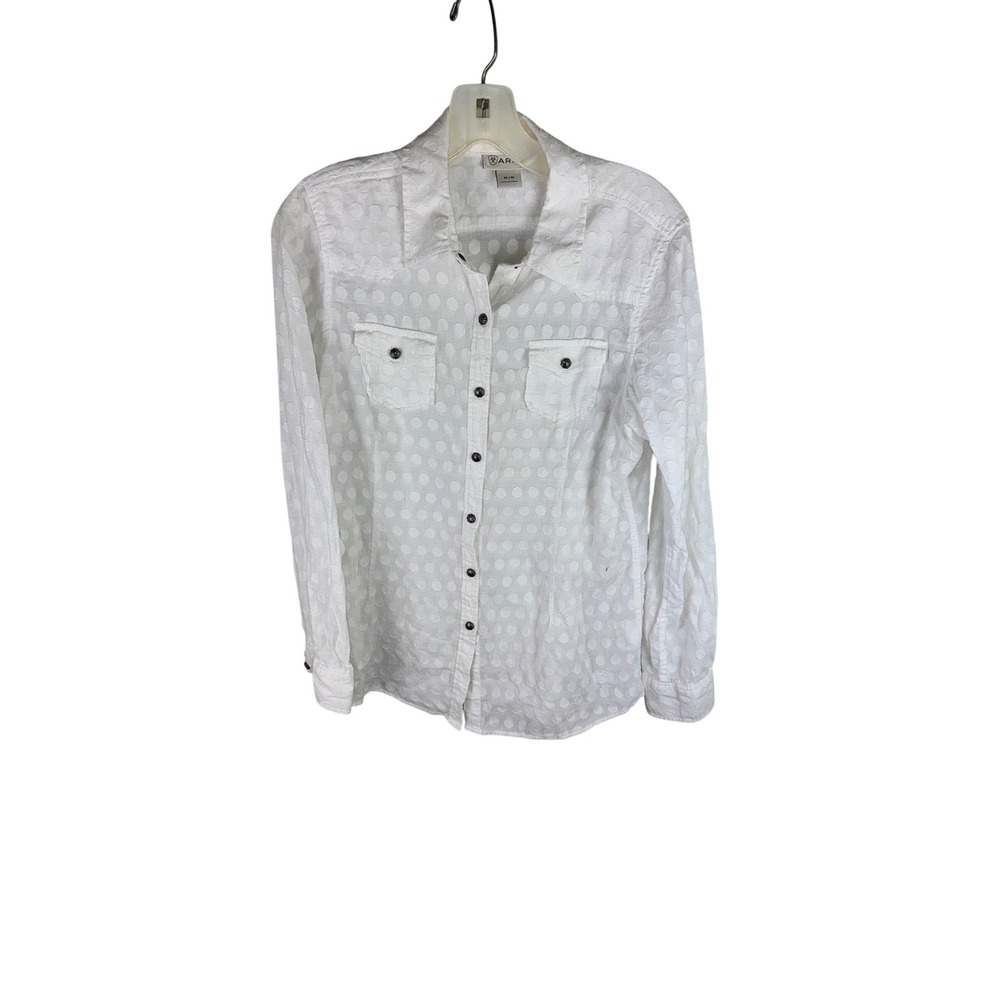 Ariat Womens White Textured Polka Dot Long Sleeve Western Button Down Shirt M
